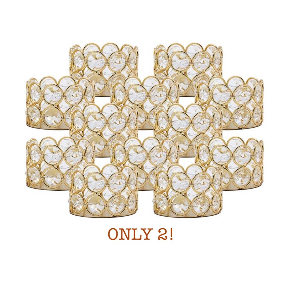 Gold Crystal Tea Light Candle Holders (Set of 2) — New